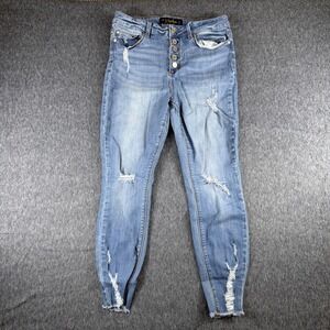 Indigo Rein Jeans Womens Size 13 30x27 Blue Distressed Skinny Cropped Style